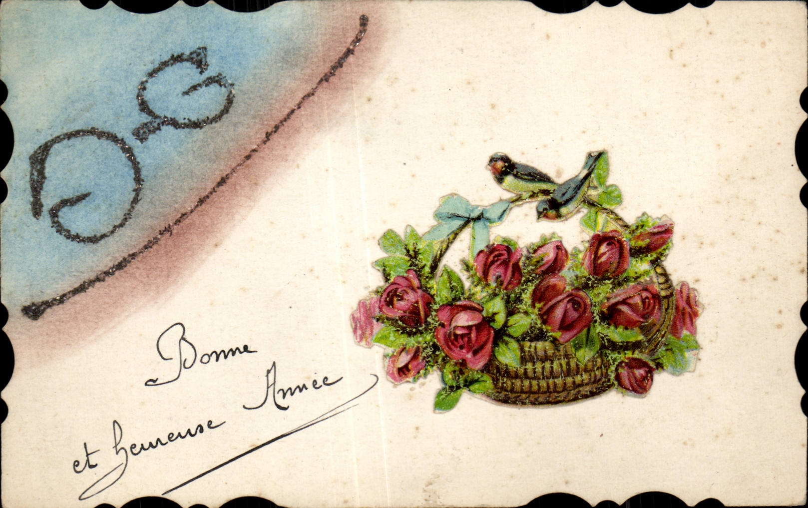 Fleurs basket of roses - CPA 