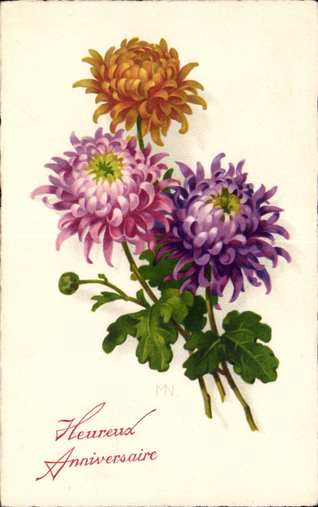Fleurs - Heureux anniversaire - CPA 