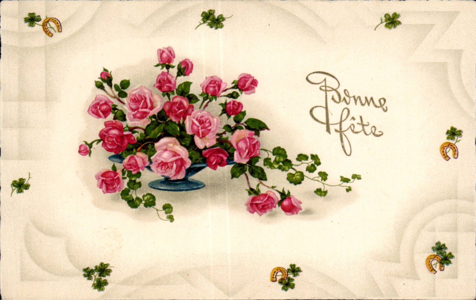 Fleurs Bonne Fete - rose - CPA 
