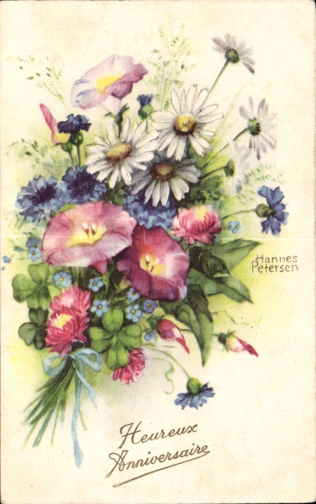 Fleurs Heureux Anniversaire - CPA 