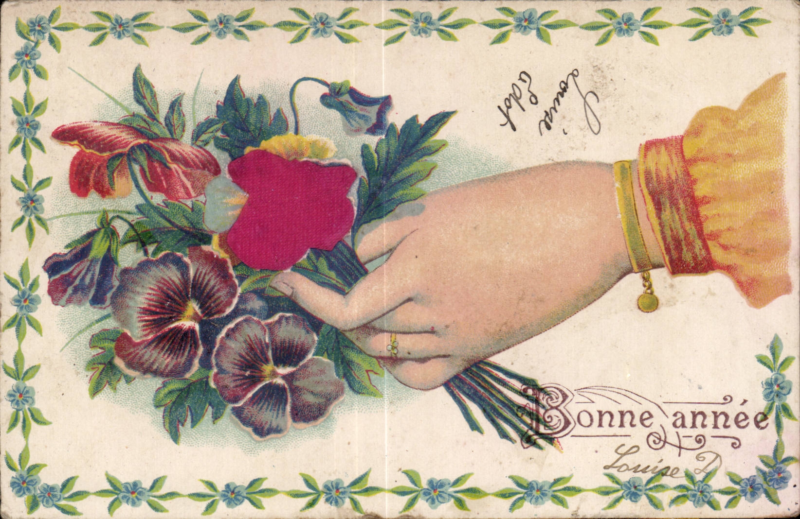 Fleurs Bonne Annee - pansy - pensee - CPA 