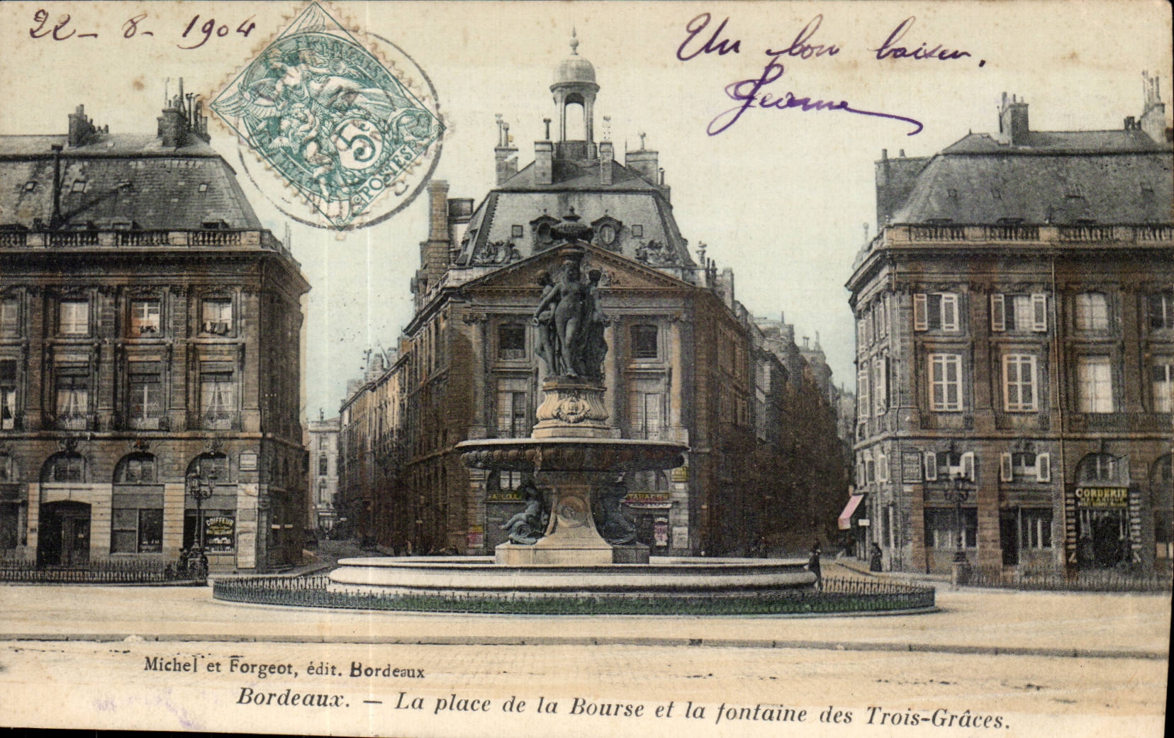 CPA Bordeaux La Place de la Bourse et la Fontain des Trois Gruces