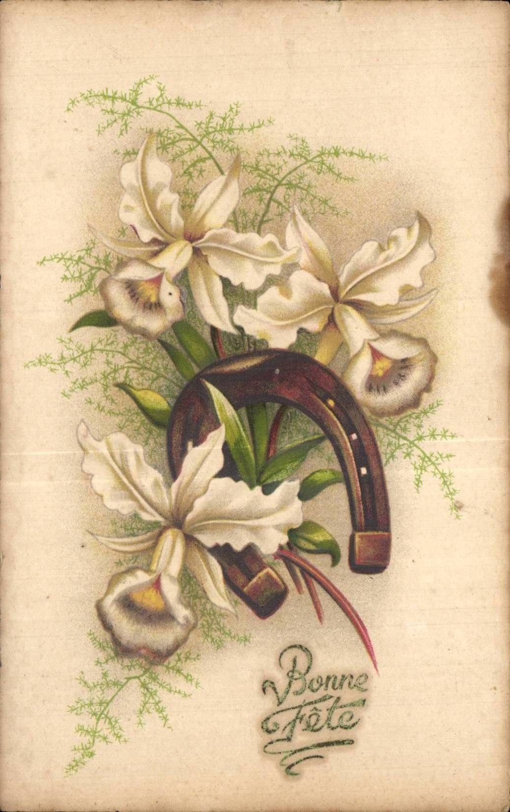 CPA Fantaisie Fleur Fer a cheval