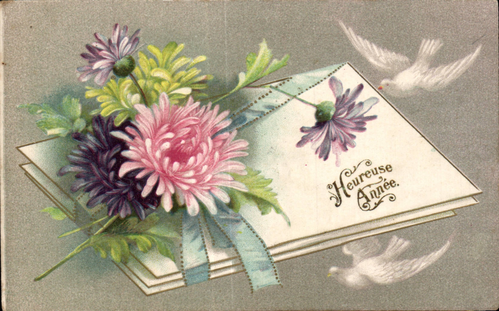 CPA Fantaisie Fleur Colombe 
