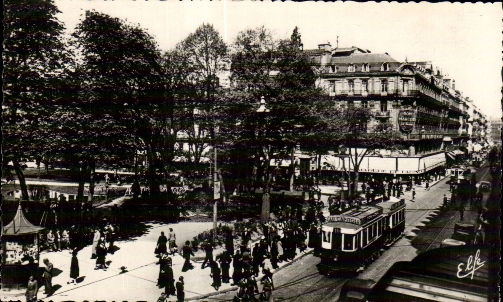 CPA Toulouse la calle Lorena Alsacia y el jardin publico de Gaulle viajan en tranvia