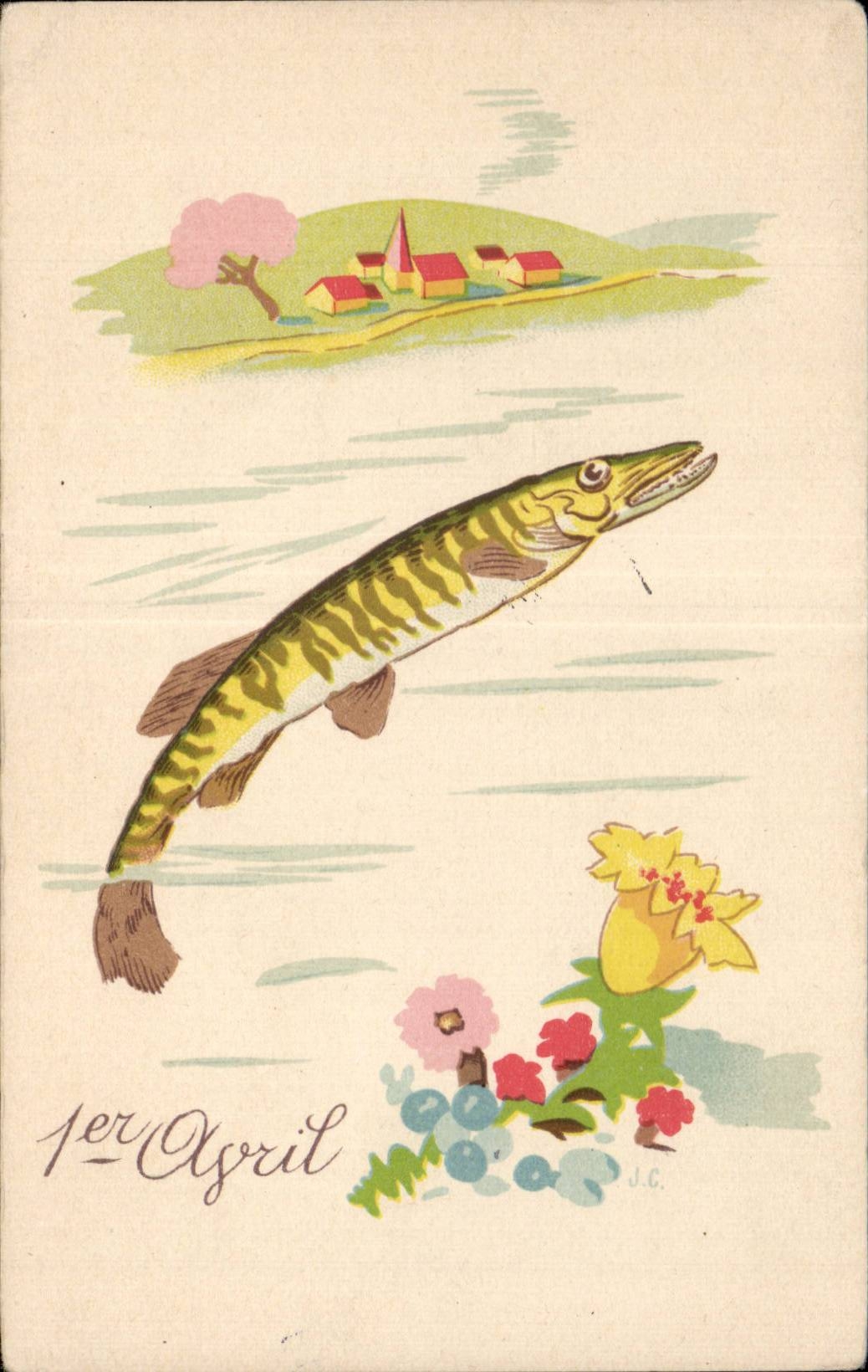 CPA Fantaisie Poisson 1er avril Easter