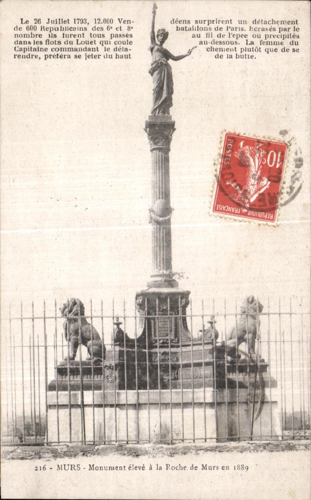 CPA Walls Monument raised with the Rock of Walls in 1889 Lion