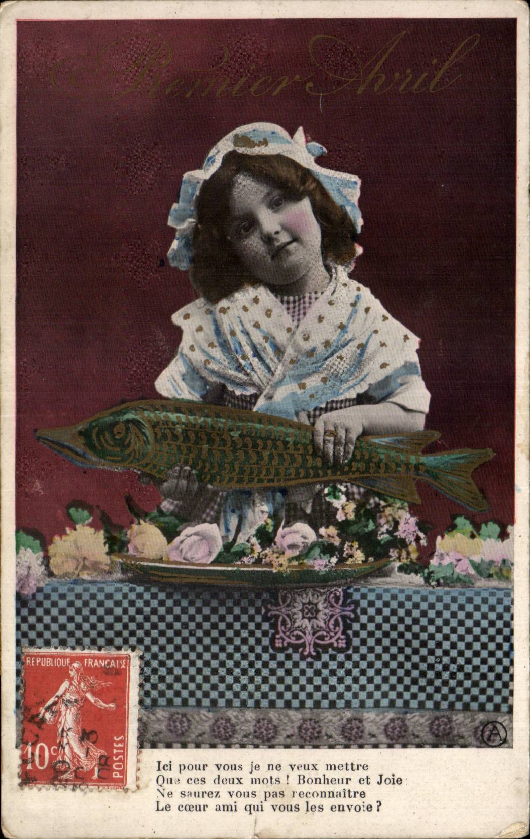 CPA Fantaisie Enfant 1er avril Poisson Easter Paques