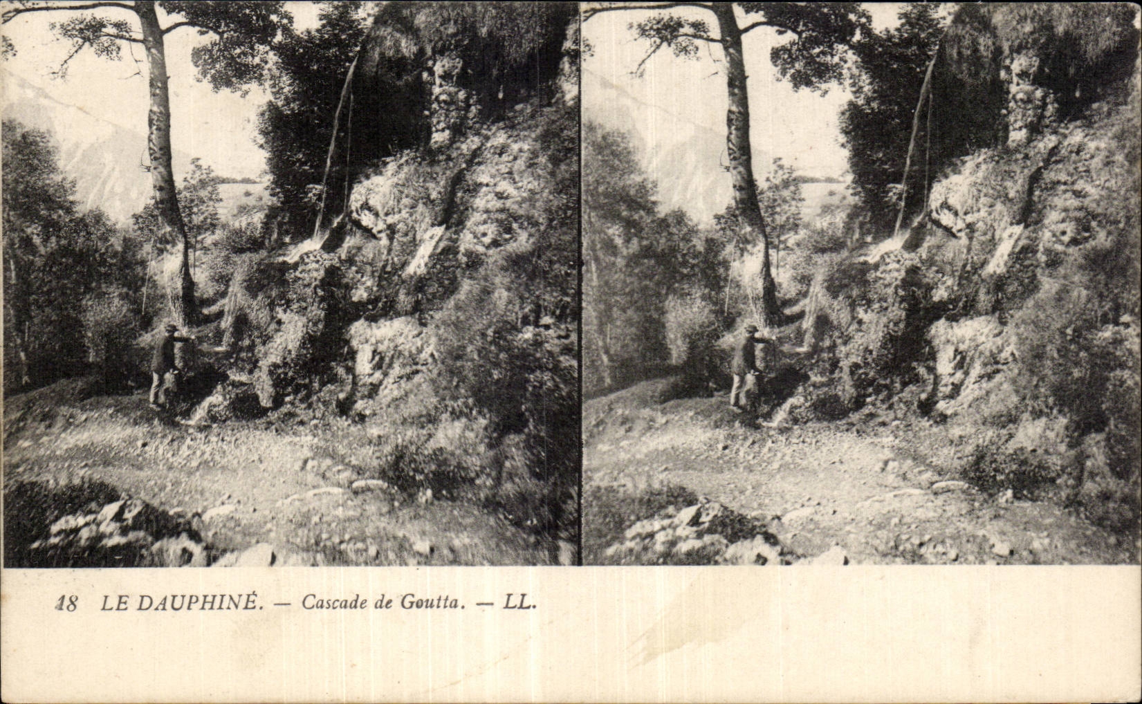 Carte Stereoscopique - Le Dauphine - Cascade de Goutta - CPA