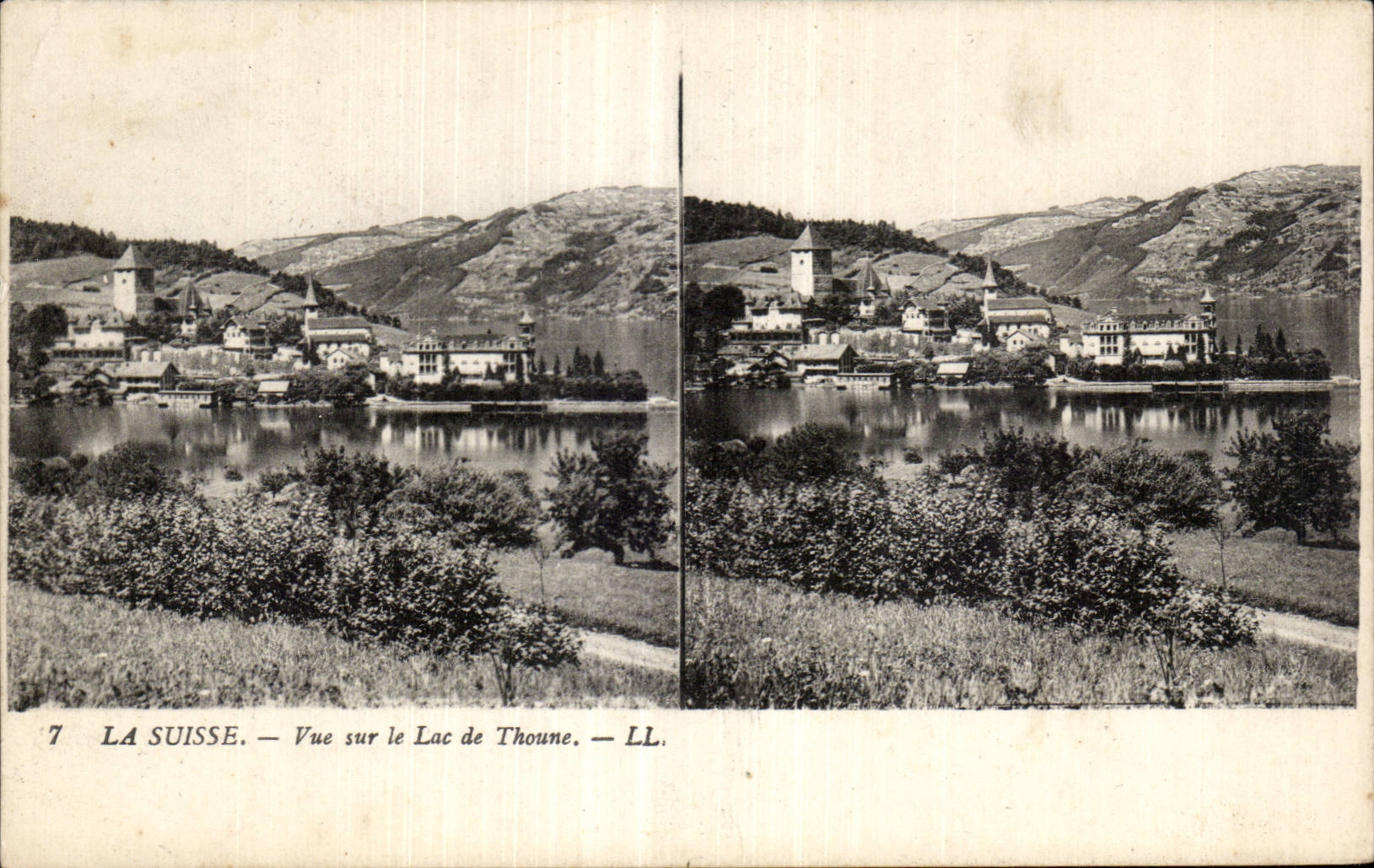 Carte Stereoscopique - La Suisse - Vue sur le Lac de Thoune - CPA 