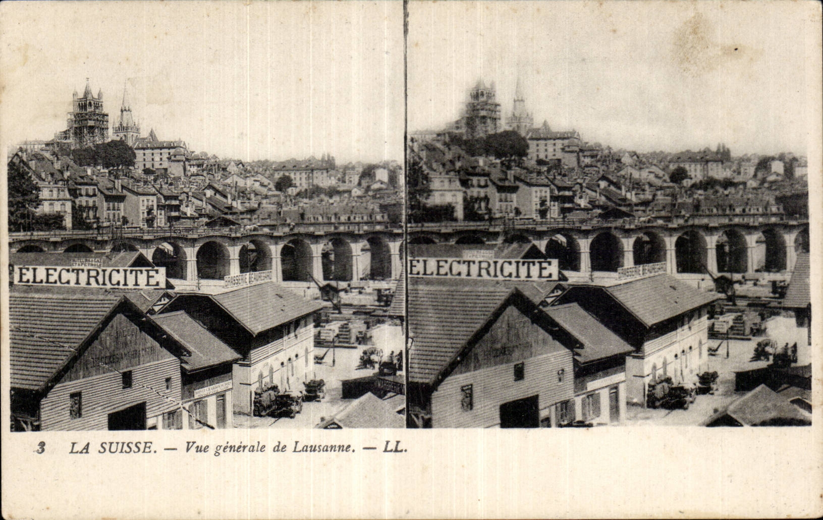 Carte Stereoscopique - La Suisse - Vue Generale de Lausanne - CPA