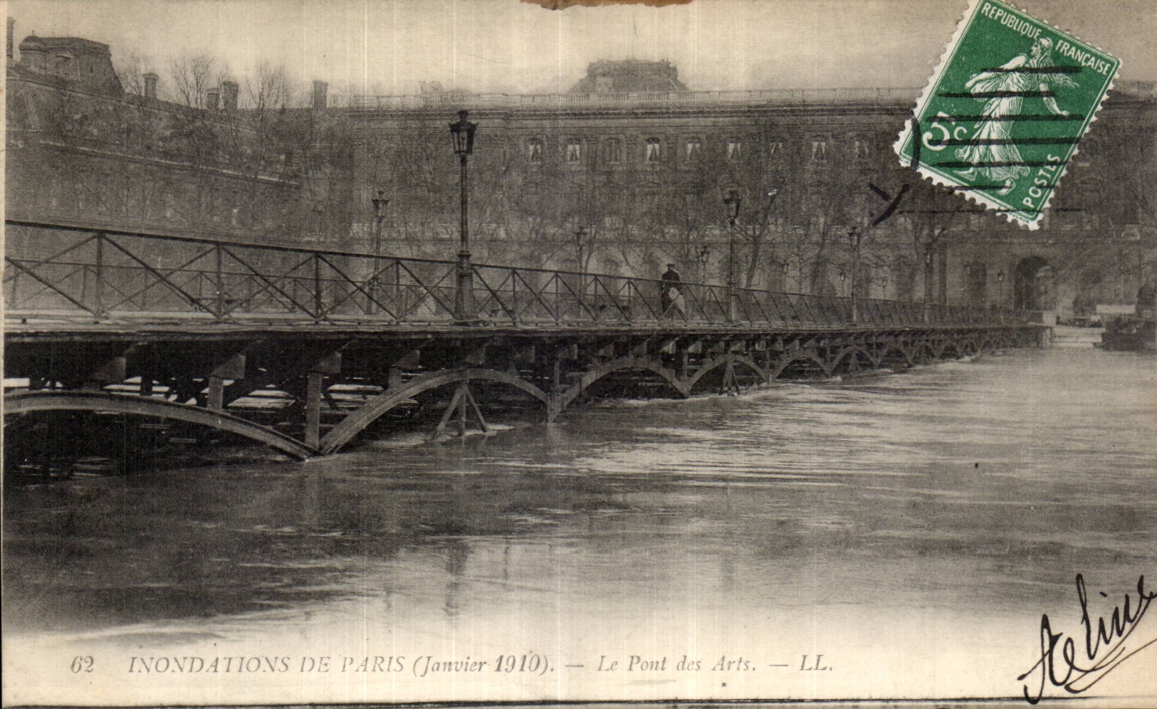 Paris - Floods of Paris 1910 - the Bridge of Arts - CPA