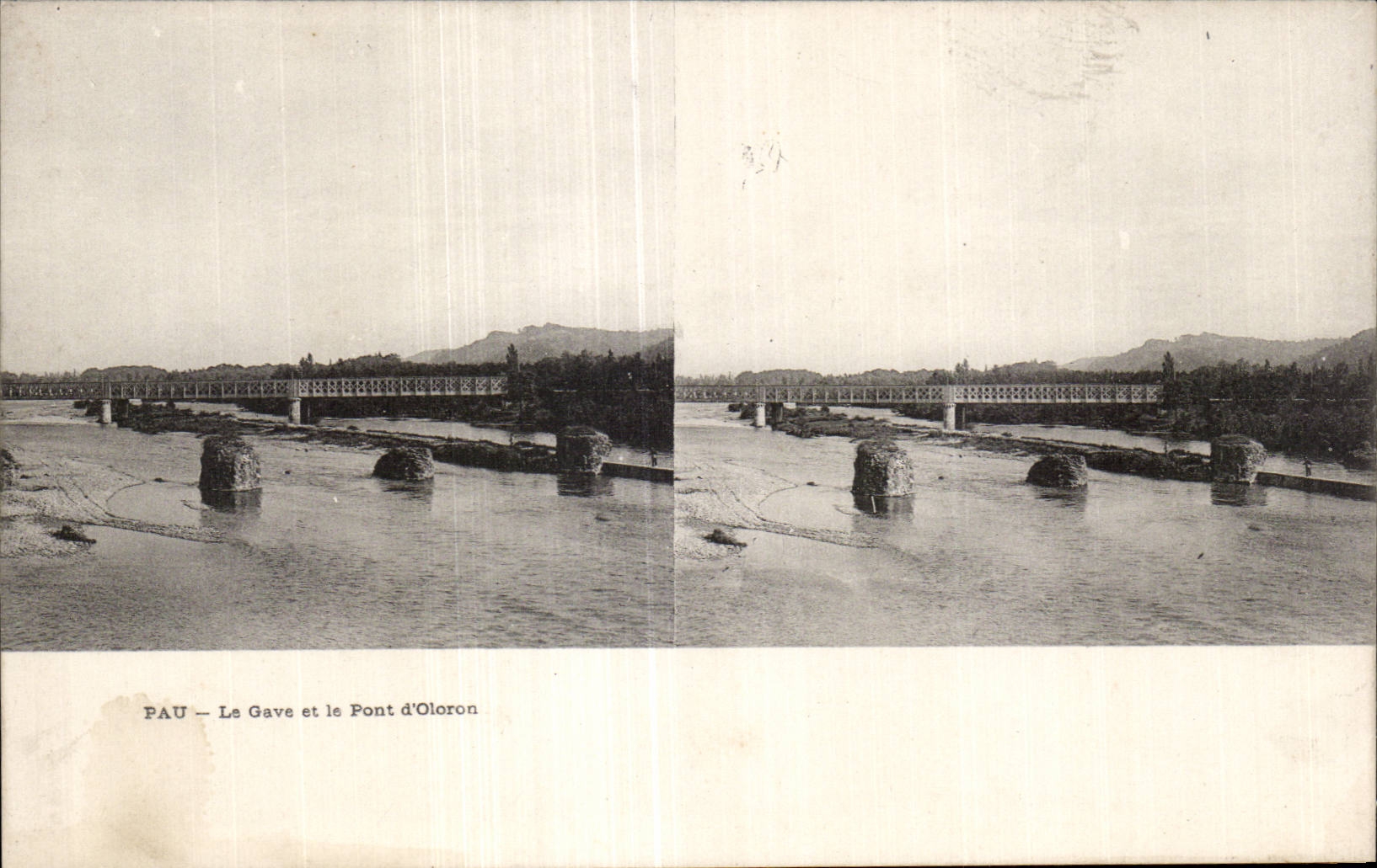 Carte Stereoscopique - Pau - Le Gave et le Pont d Oloron - CPA