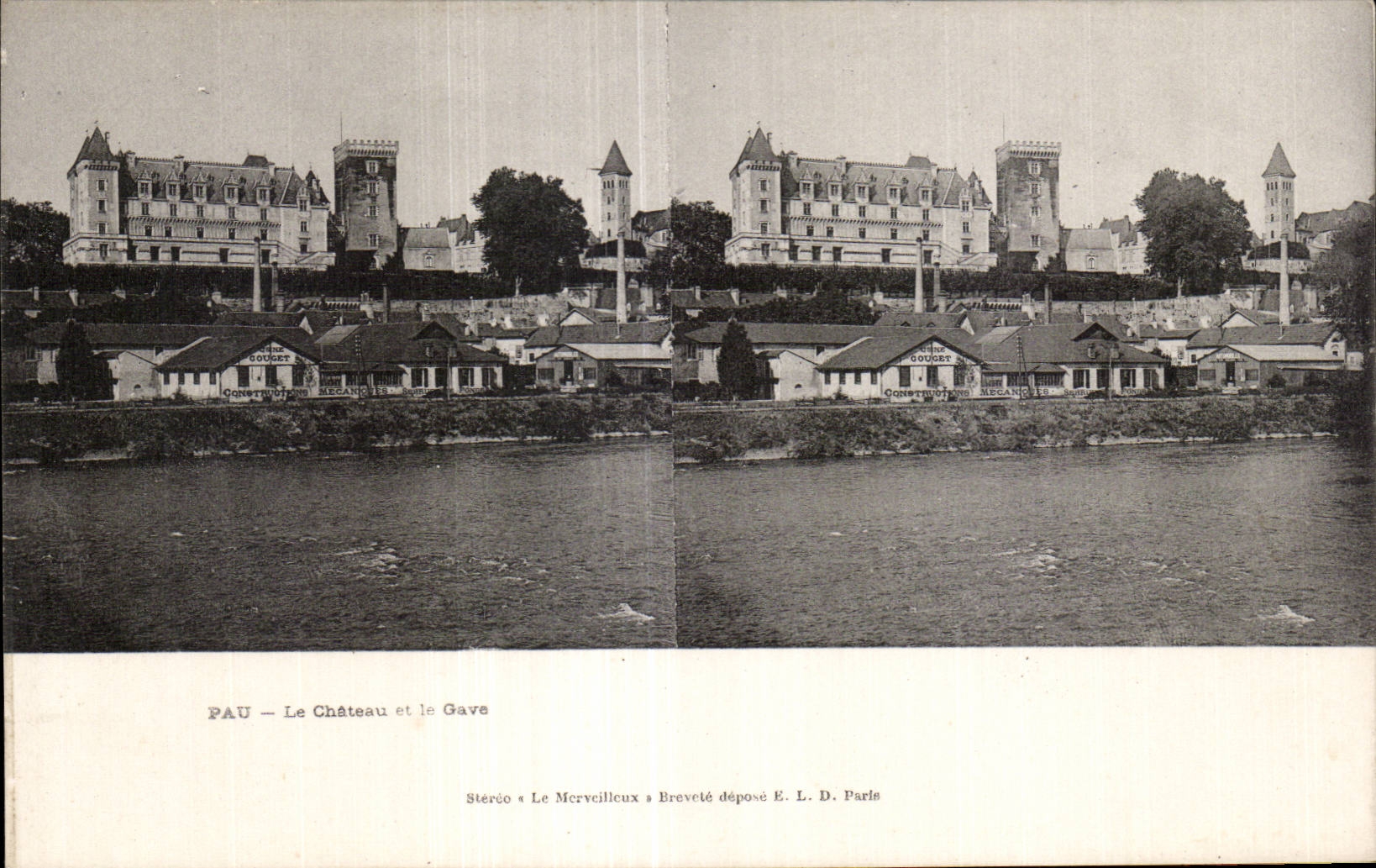 Carte Stereoscopique - Pau - Le Chateau et le Gave - CPA