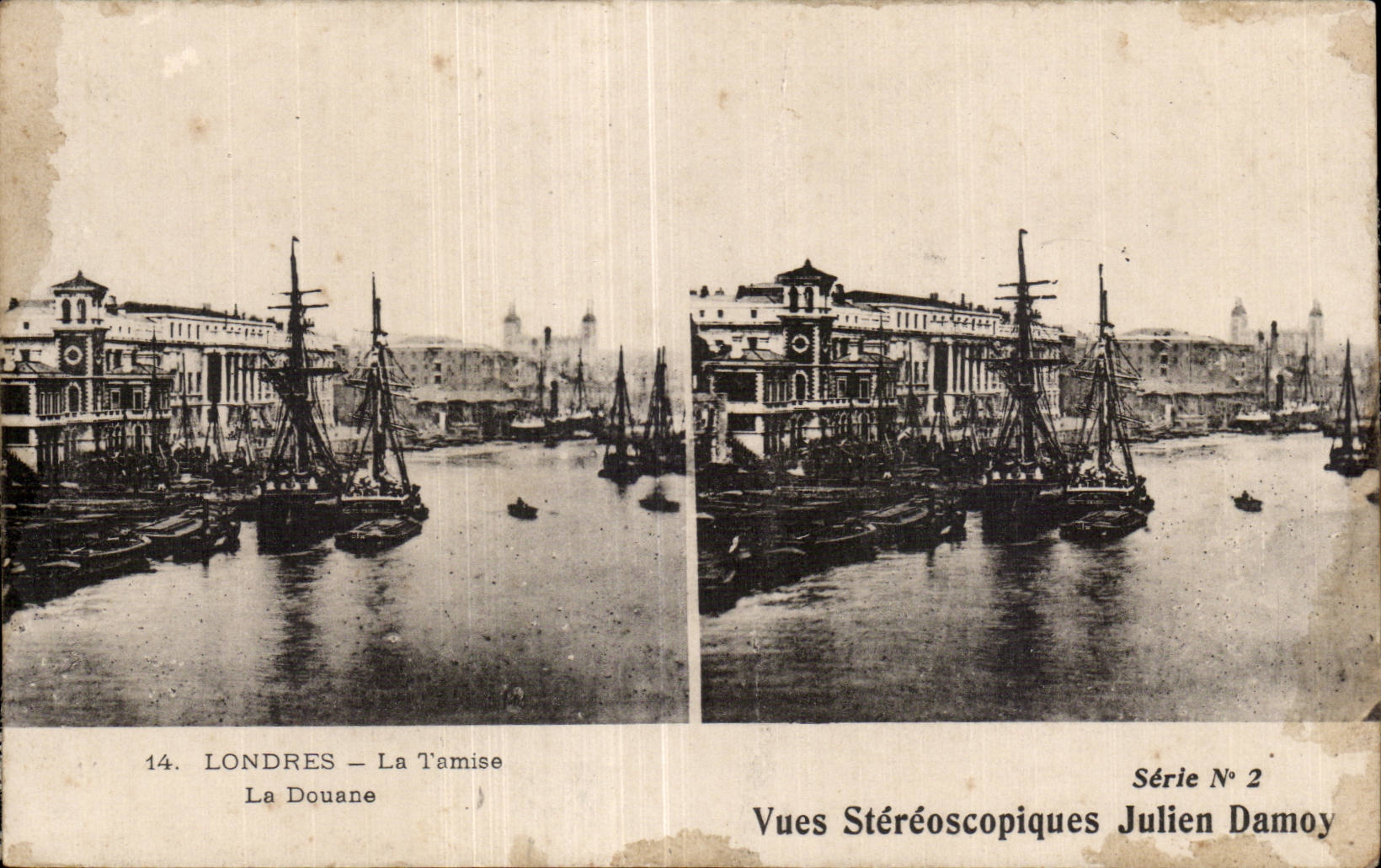 Carte Stereoscopique - Londres - London - La Tamise - La Douane - Julien Damoy - CPA 