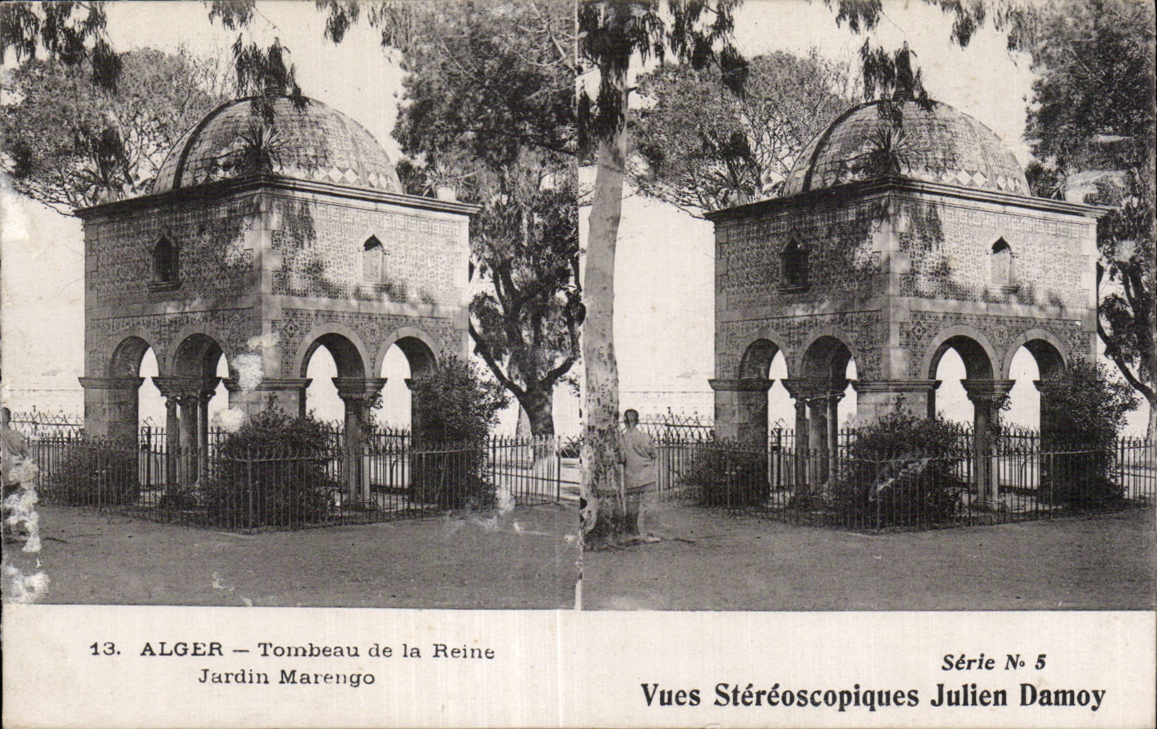 Carte Stereoscopique - Alger - Tombeau de la Reine - Jardin de Marengo - CPA 