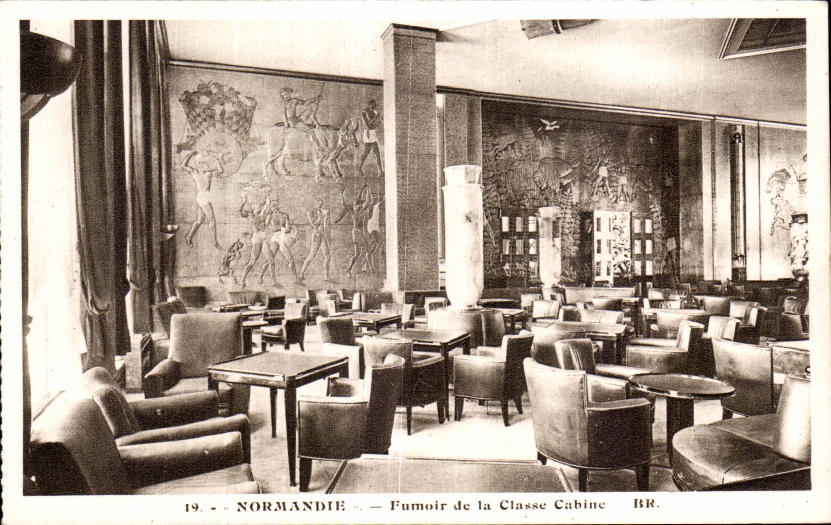 CPA Boat Normandy Smoking-room of the Class Cabin Steamer