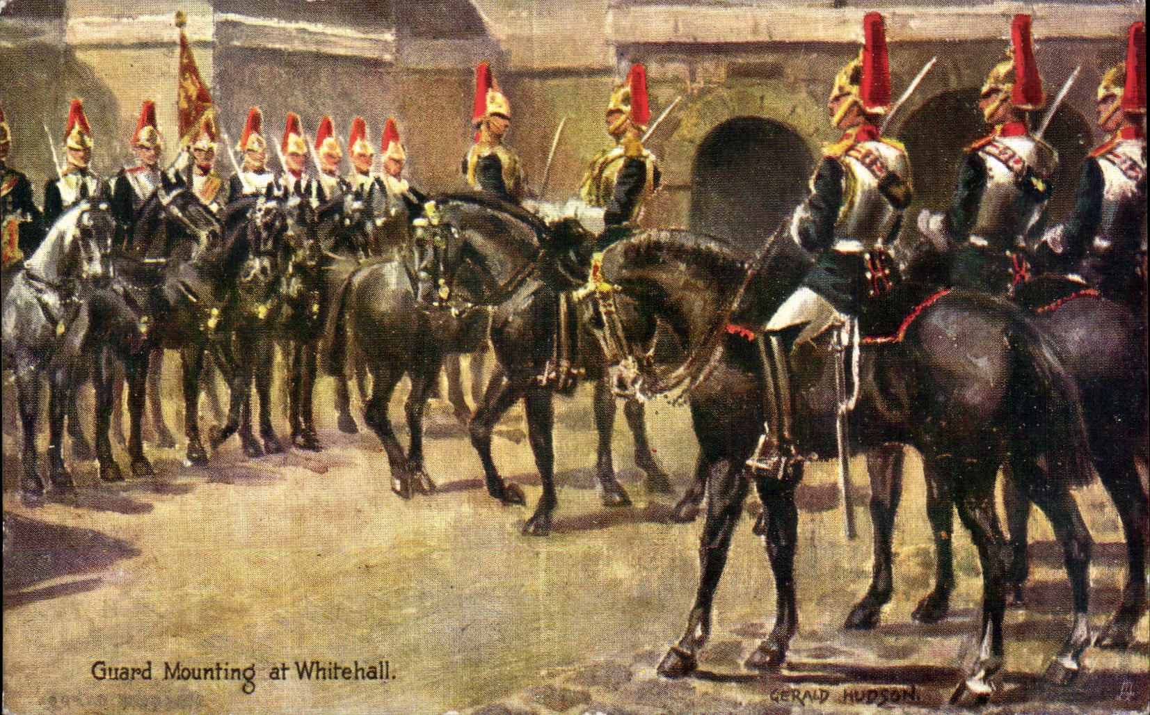 CPA Guard mounting at Whitewhall London Militaria Uniforme Soldats