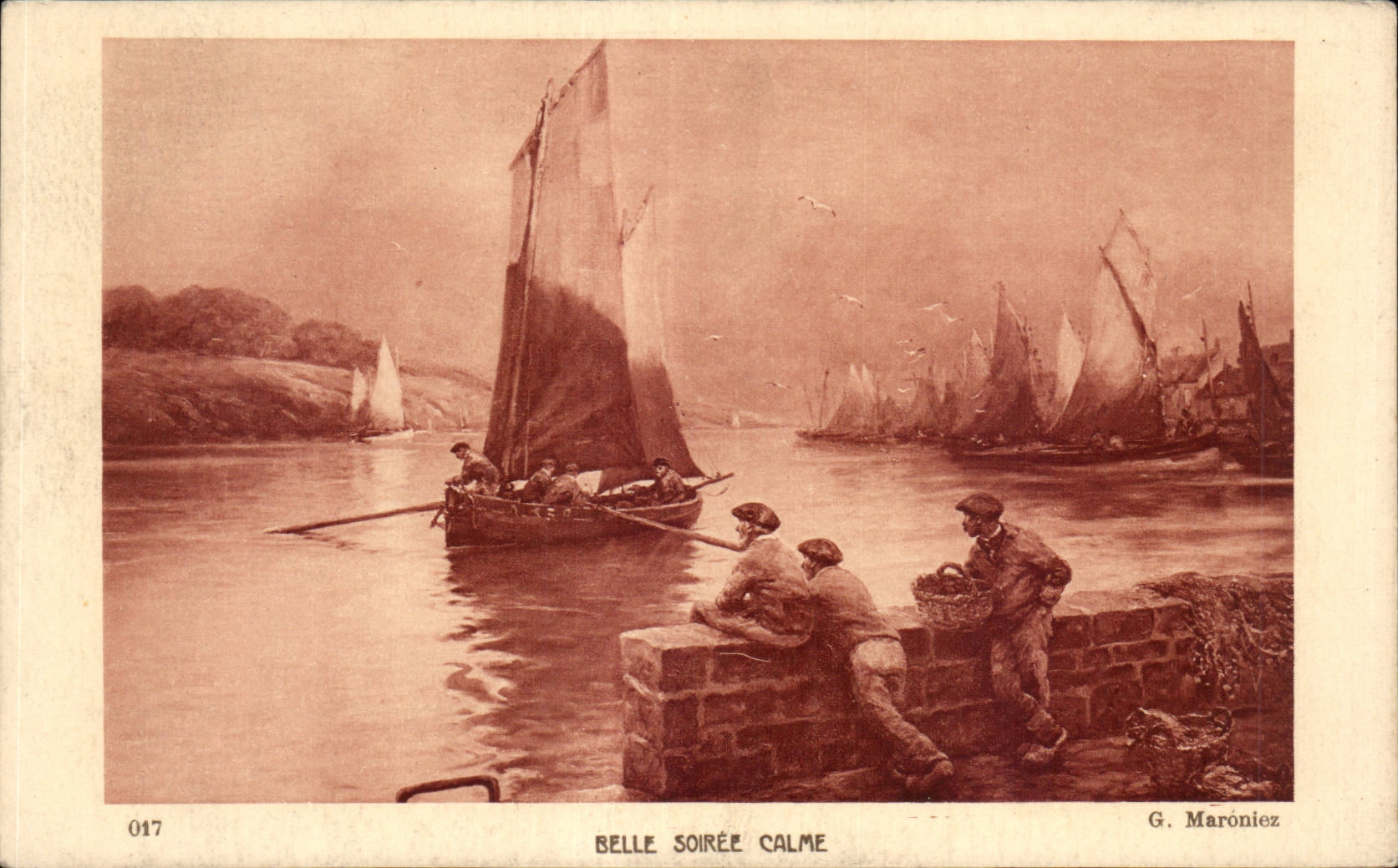 CPA Bateau Belle Soiree Calme