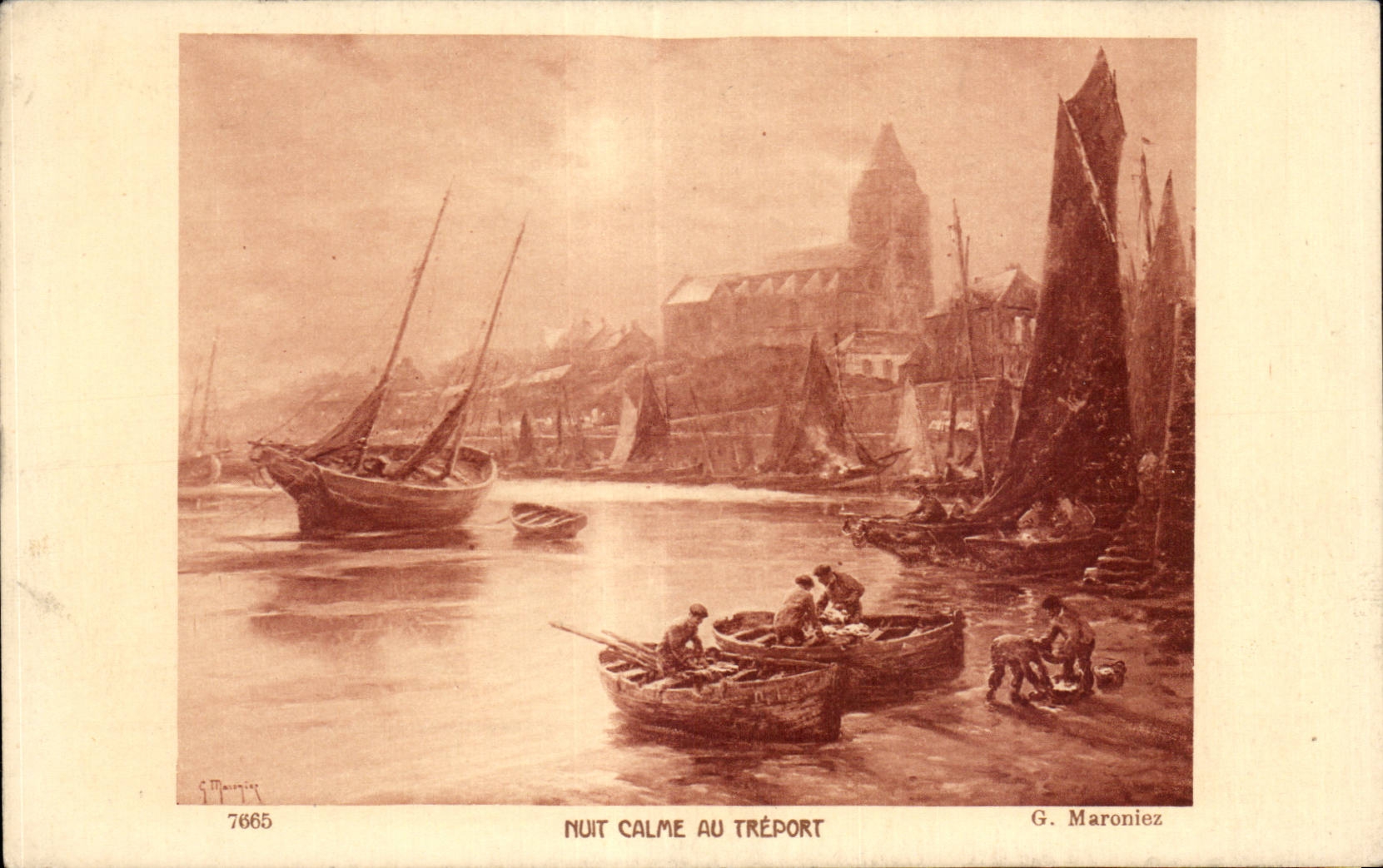 CPA Bateau Nuit Calme au Treport