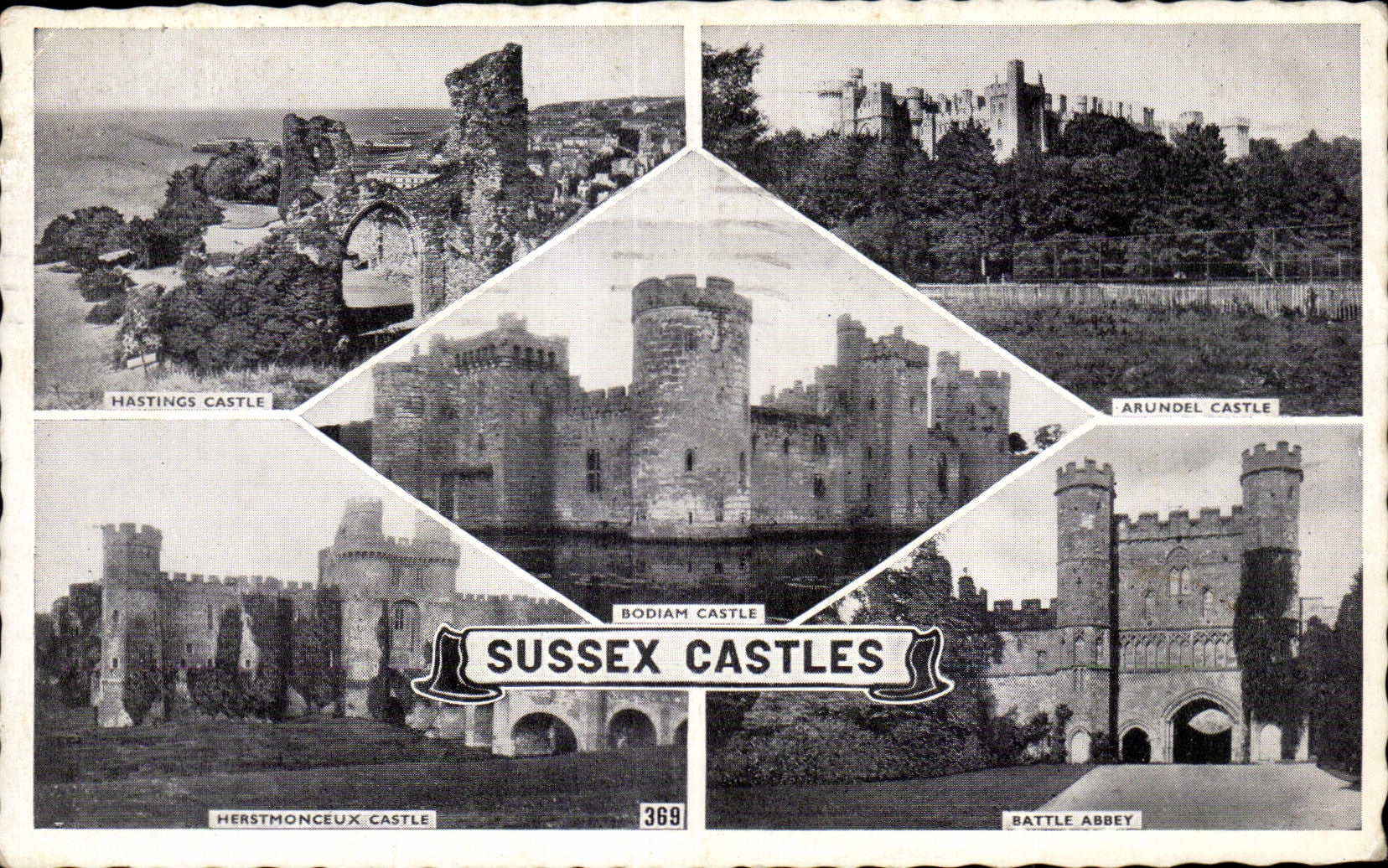 CPA Sussex Castles Chatea Hastings Arundel Herstmonceux Battle Abbey