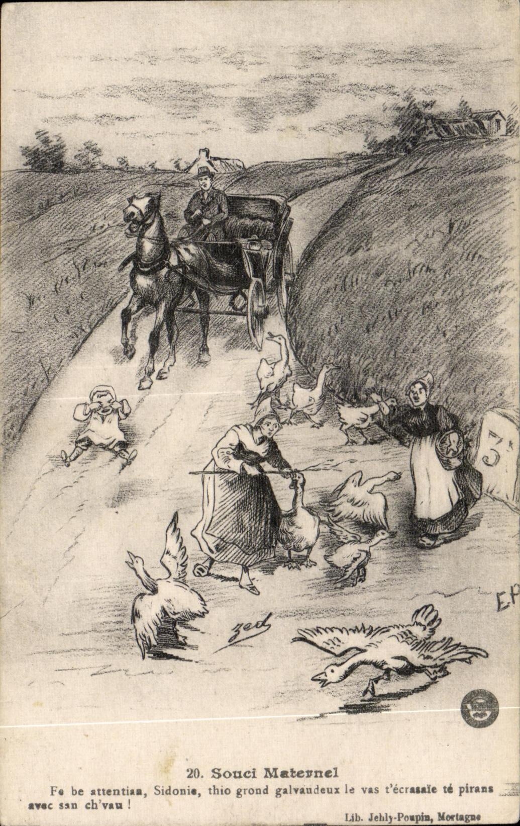 CPA Souci Metevnel Fe be Attentias Sidonie Thio Grond Galvandeux le vas t ecrasale te Pirans avac ssn ch vau Cheval Hors