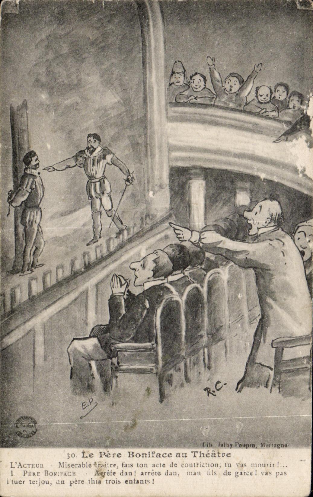 CPA the Boniface Father with the Theater Acreun Miserable Treacherous Humor Illustrator Theater