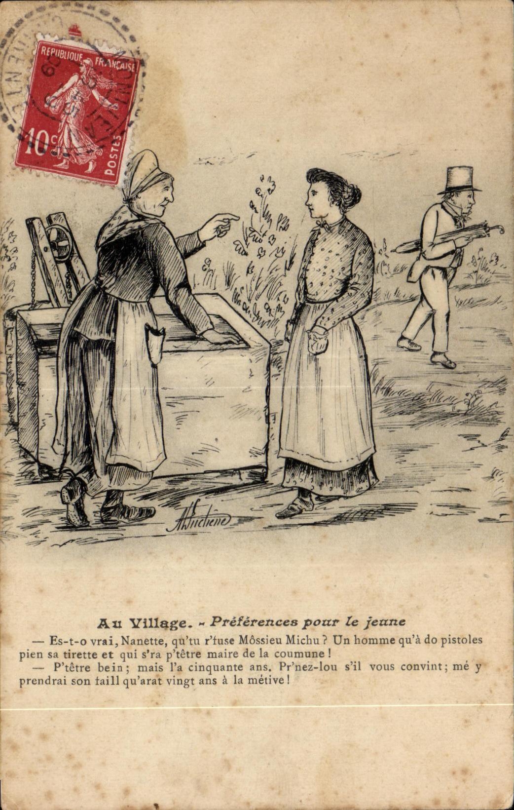 CPA Au Village Prederences Pour le Jeune Humour Illustrateur