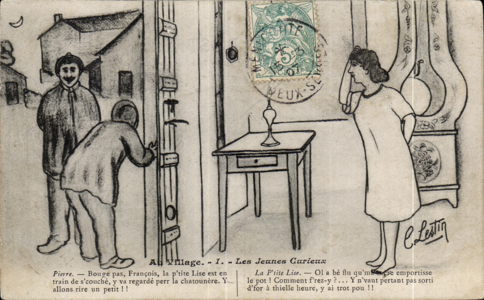 CPA Au Village Les Jeunes Curieux Humour Illustrateur Lestin
