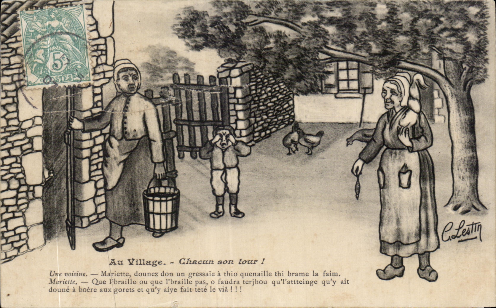 CPA At the Village Each one its turn Lestin Illustrator