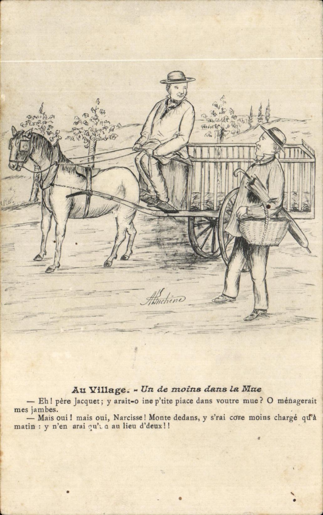 CPA Au Village Un de moins dans la Mue Illustrateur