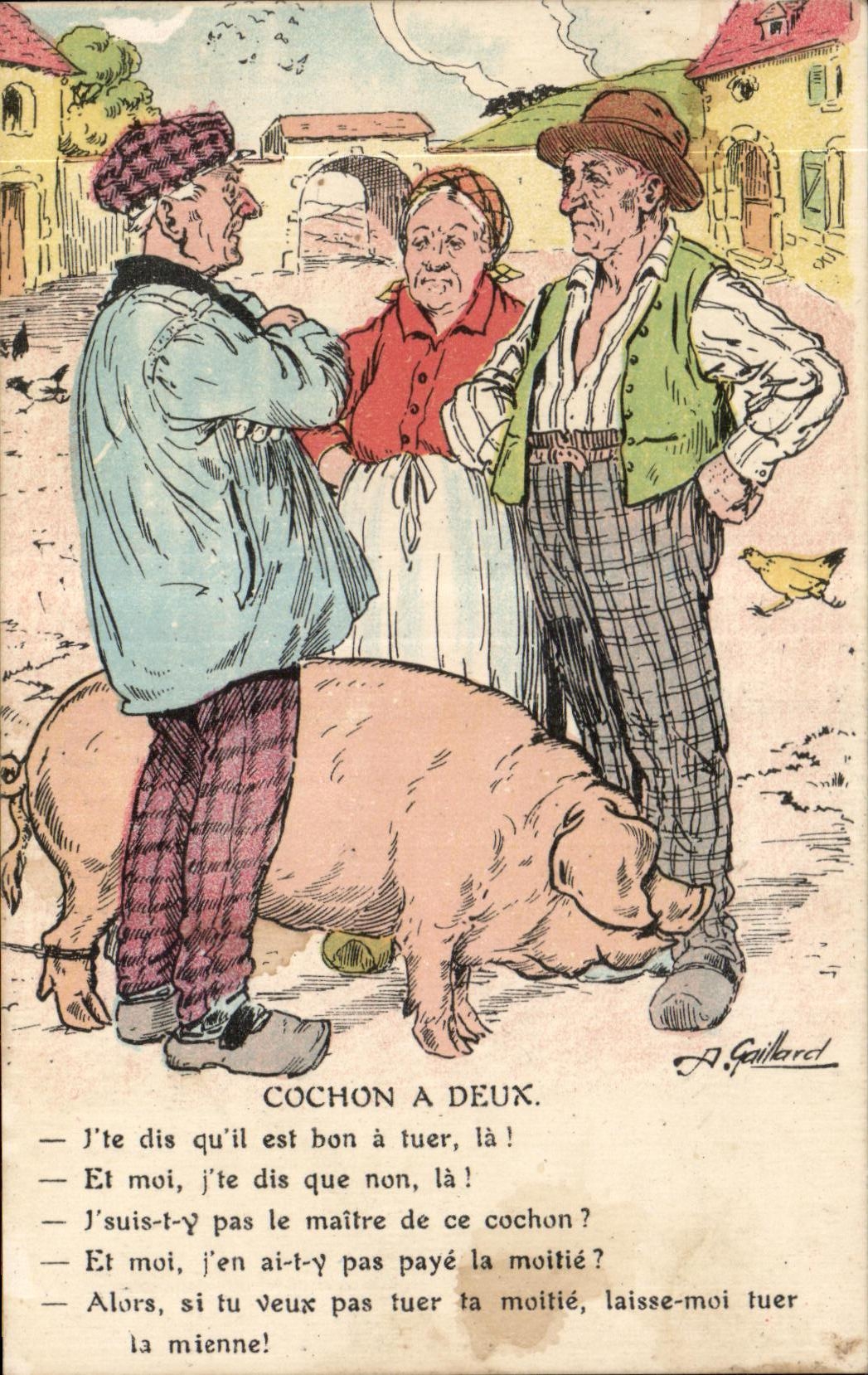 CPA Cochon a deux Illustrateur Pig Gaillard