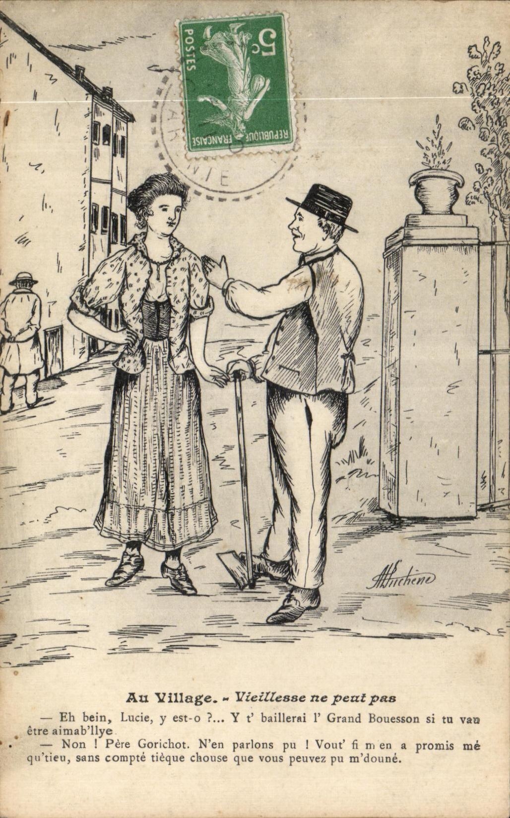 CPA At the Village old age cannot Illustrateur