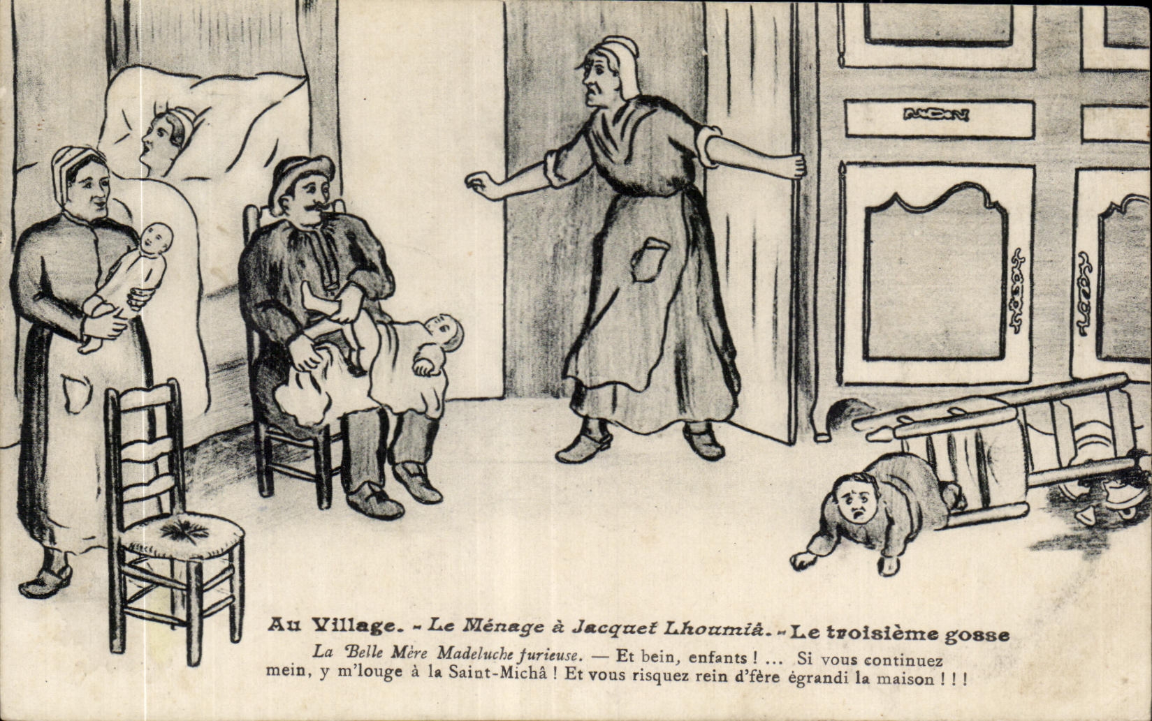 CPA At the Village the Household has Jacquet Lhoumie the third kid Illustrateur Folklore costume