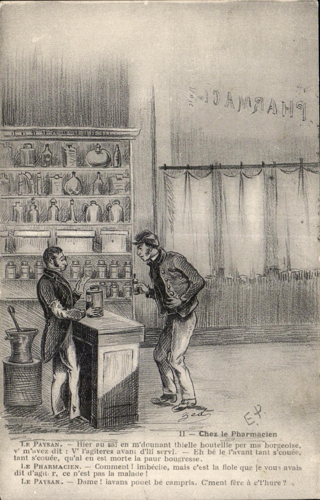 CPA Chez le Phamacien Humour Illustrateur