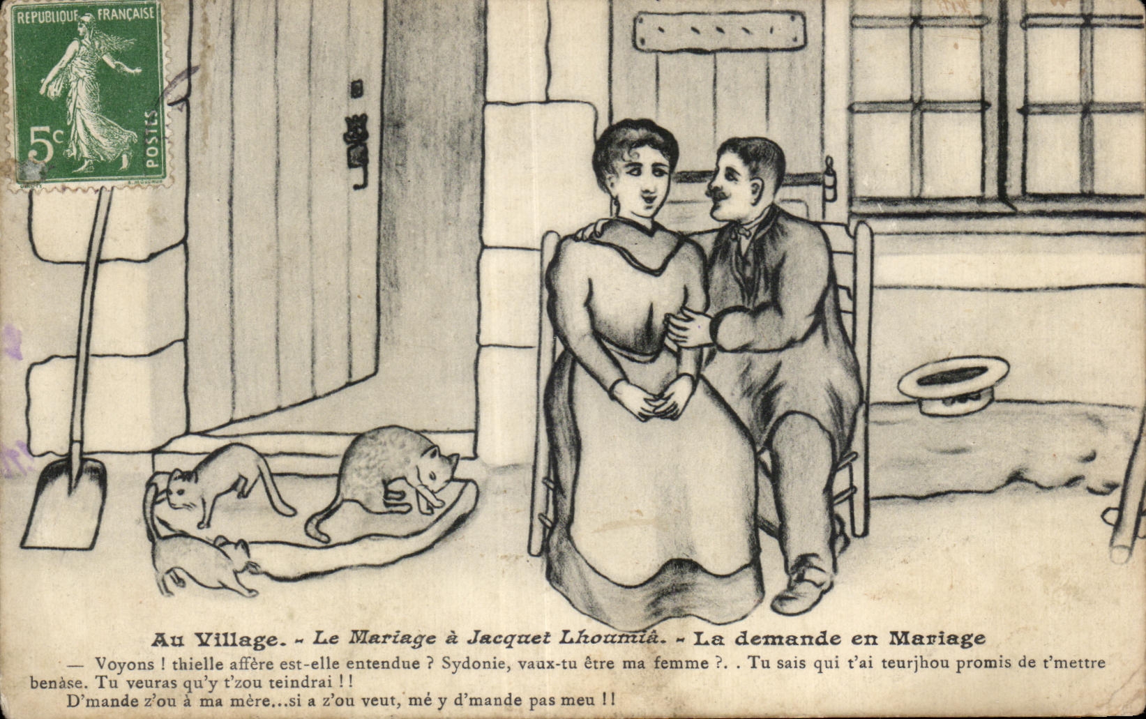 CPA At the Village the Marriage jaqnet Lhoumiu the proposal Folklore Costume Cats