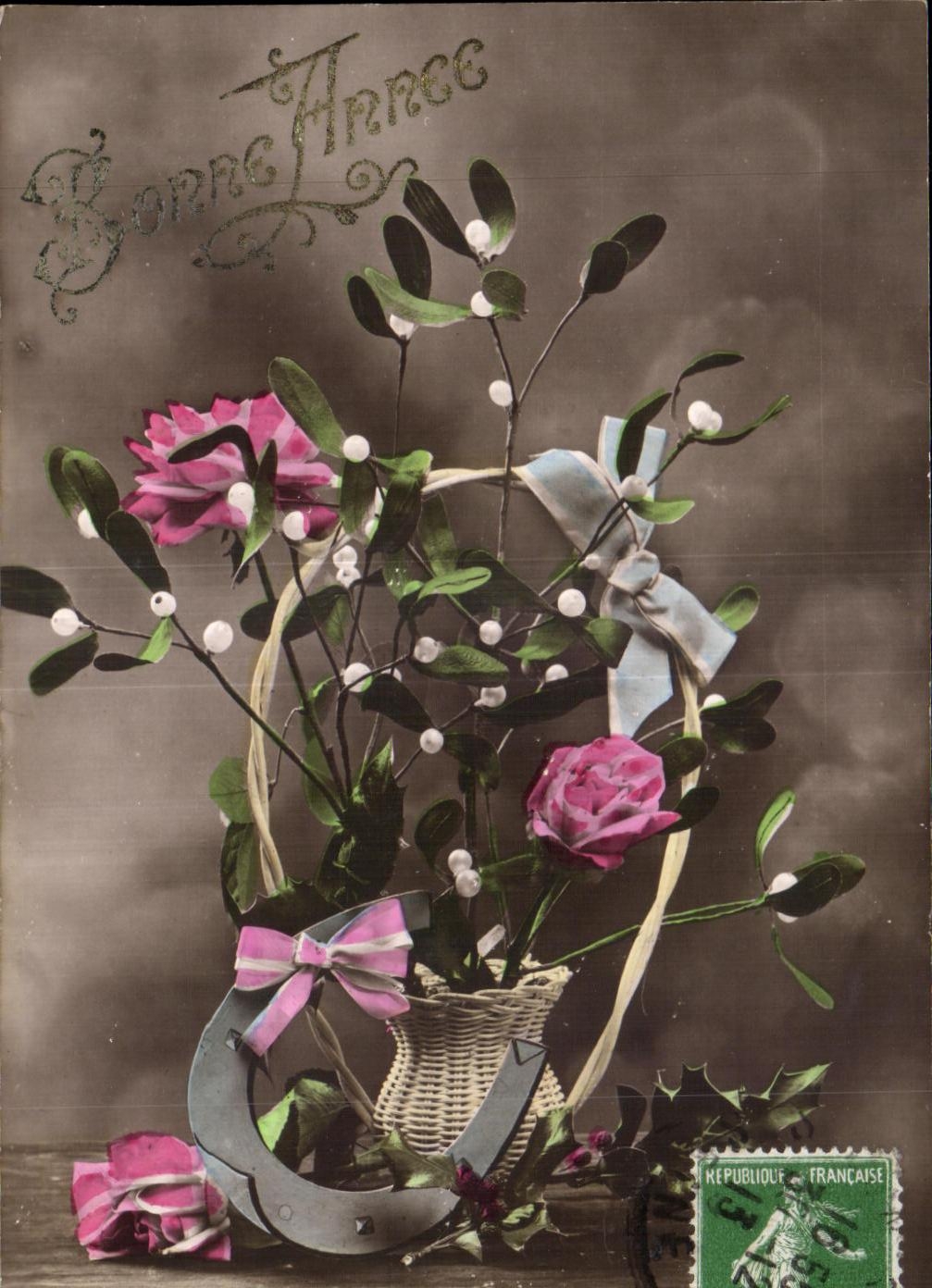 CPA Fantaisie Fleurs Bonne annee