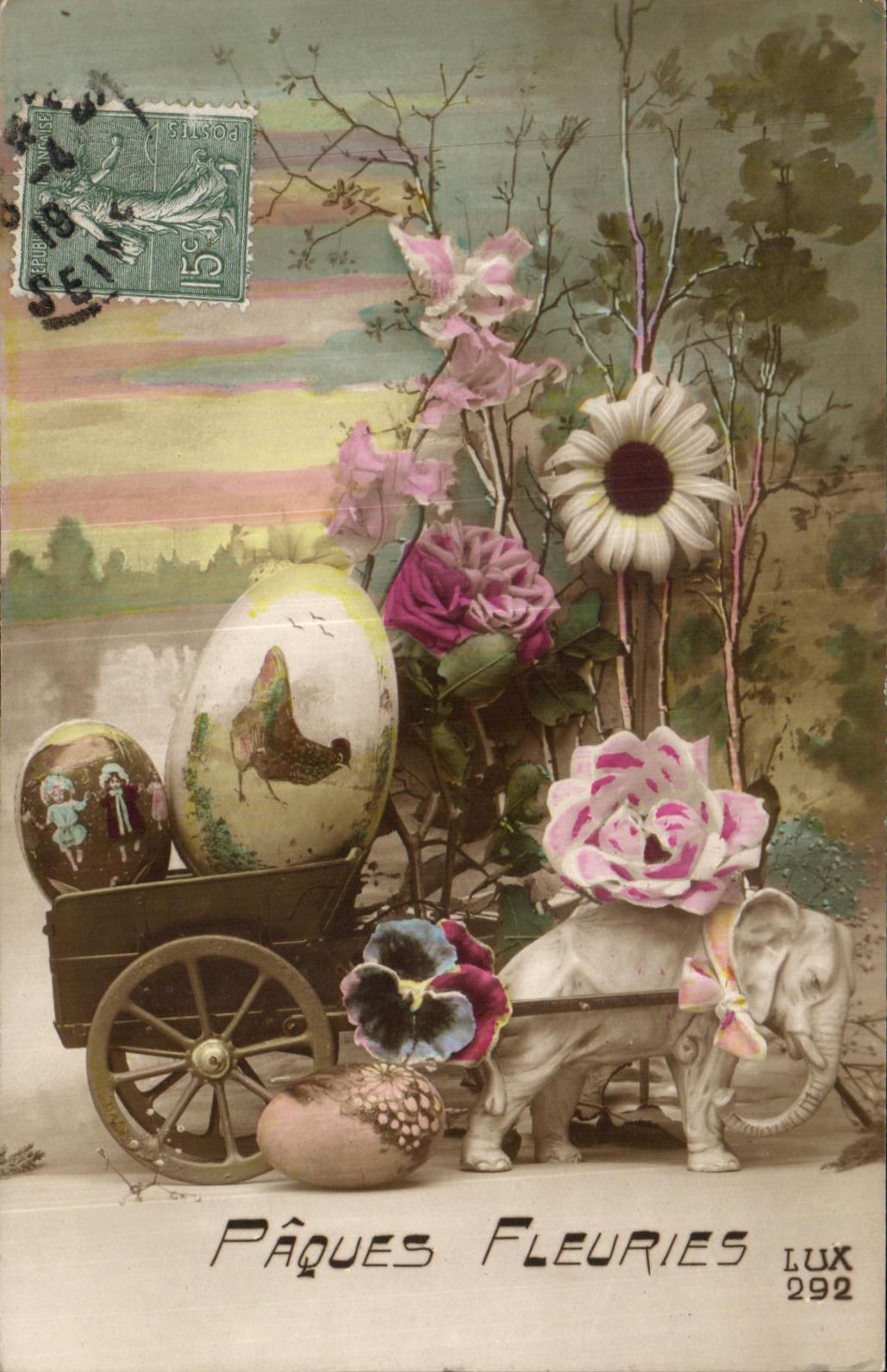 CPA Fantaisie Fleurs Paques Easter 