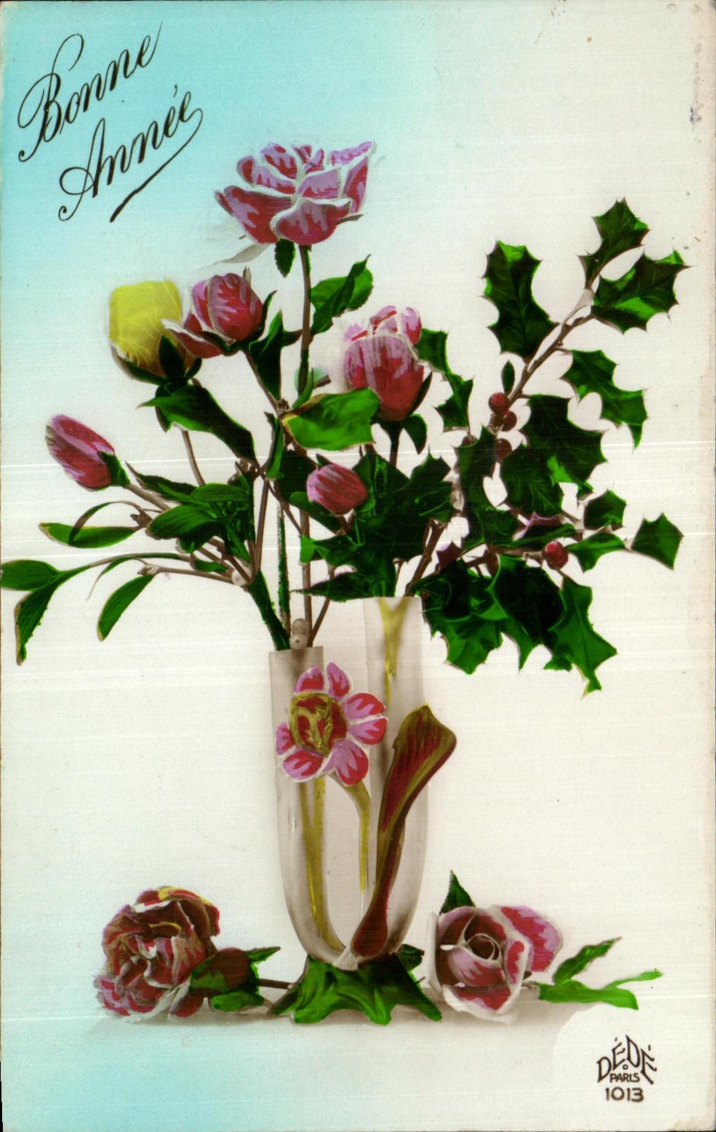 CPA Fantaisie Fleurs Bonne annee