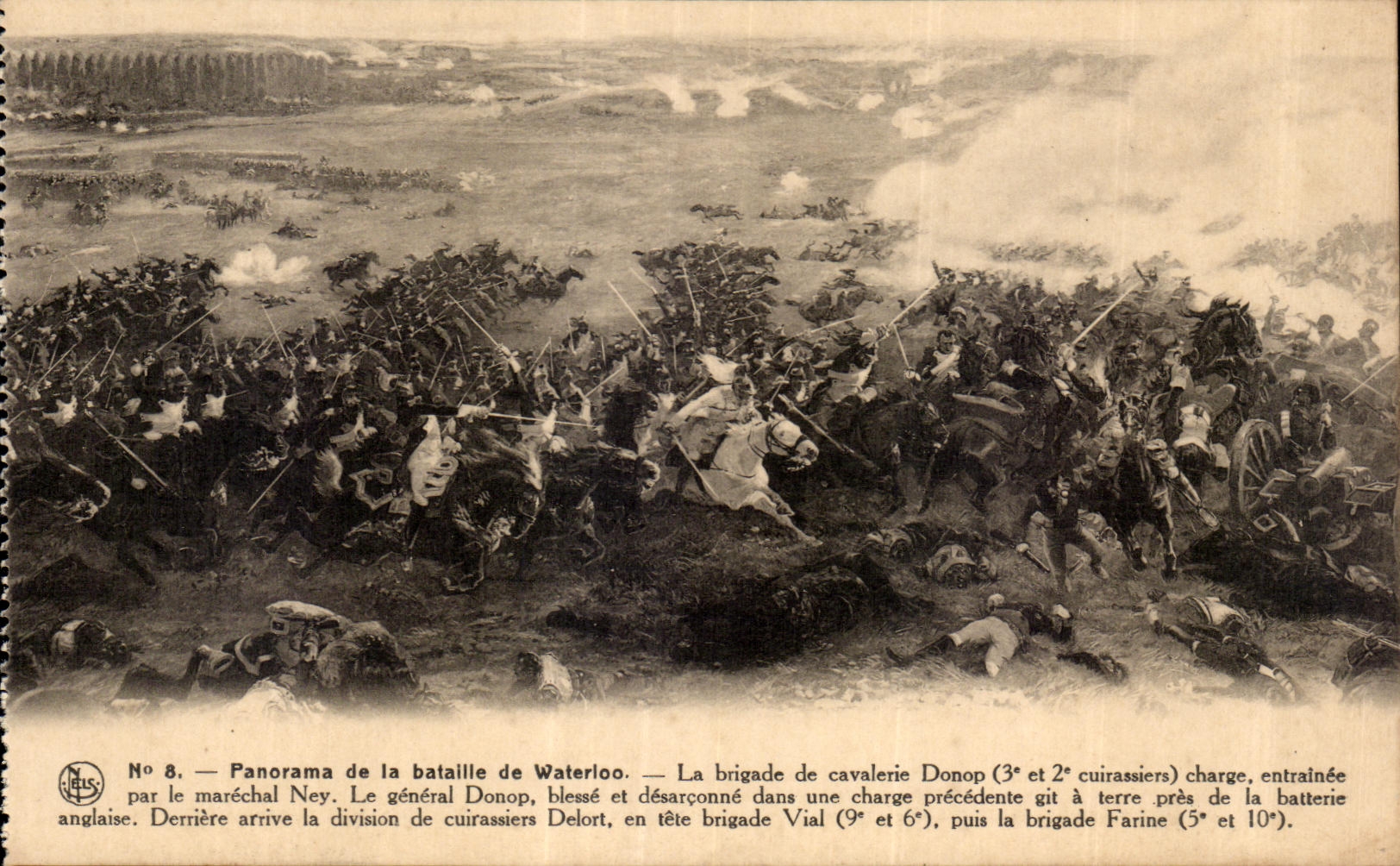 CPA Panorama of the battle of Waterloo the brigade of cavalry Donop Napoleon