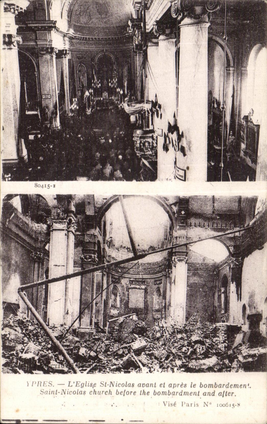 CPA Ypres Church St Nicolas before and after the bombardment