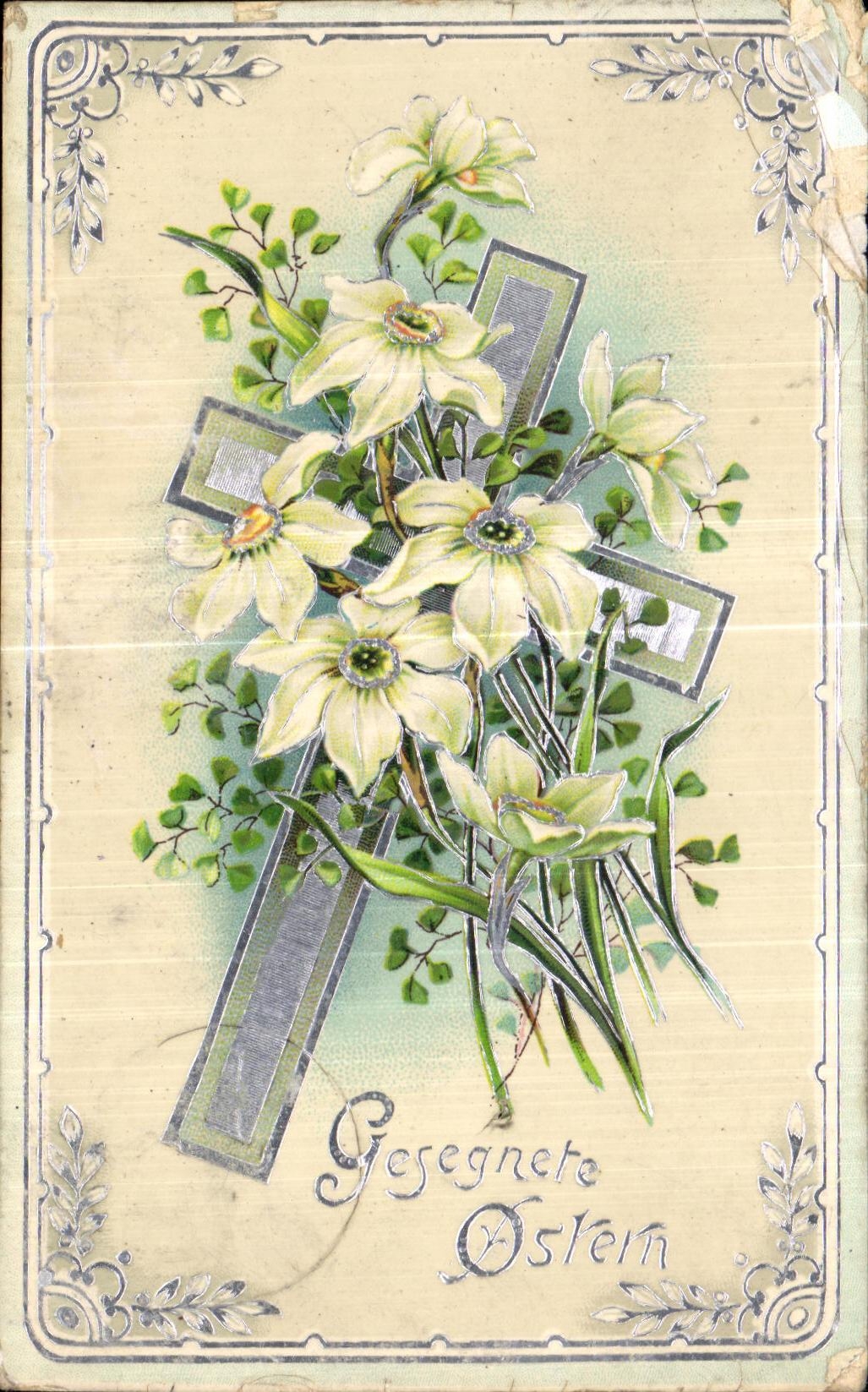 CPA Fleurs Croix religion