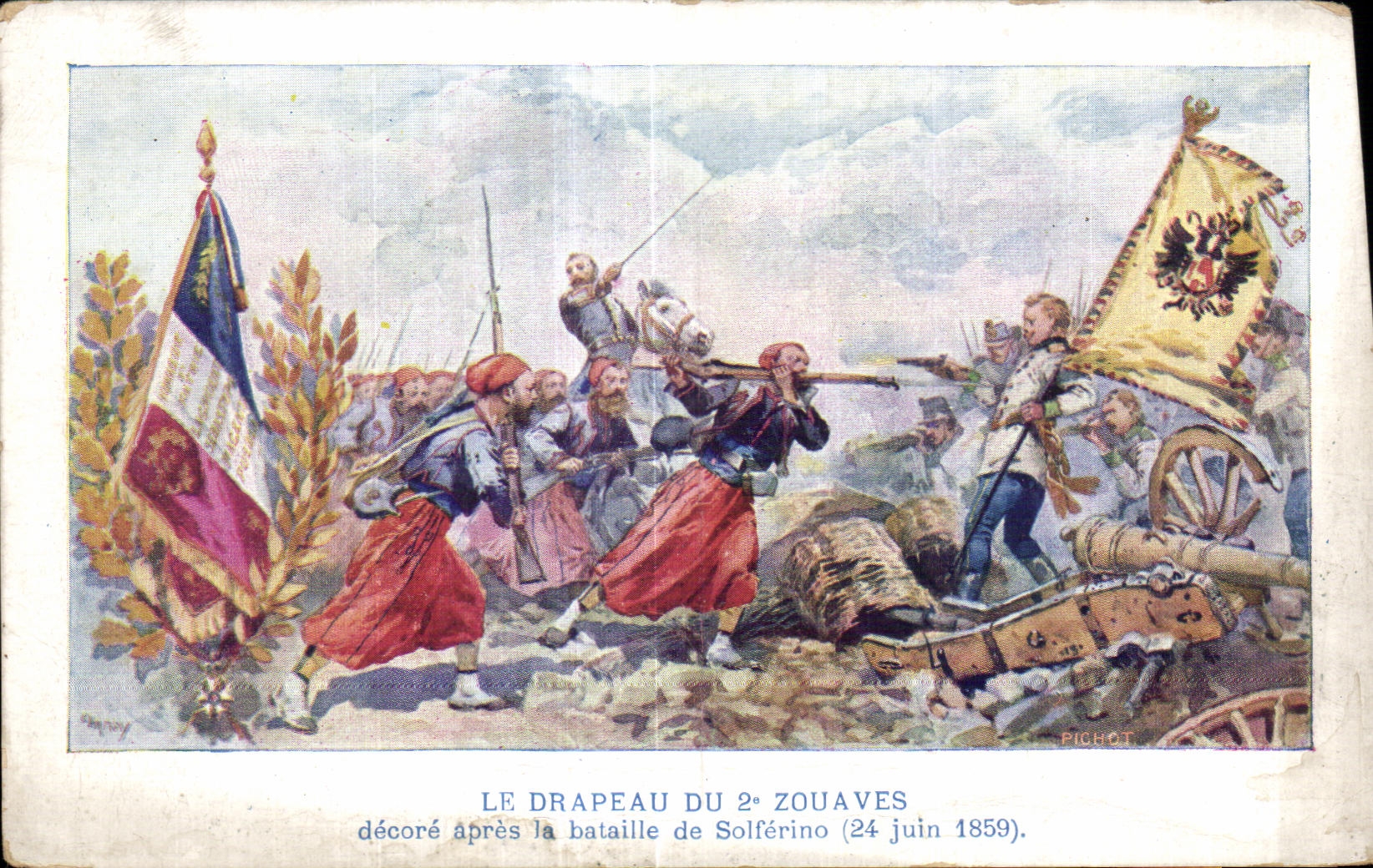 CPA the Flag Of the 2nd Zouaves decorates after the battle with Solferino June 24th 1859