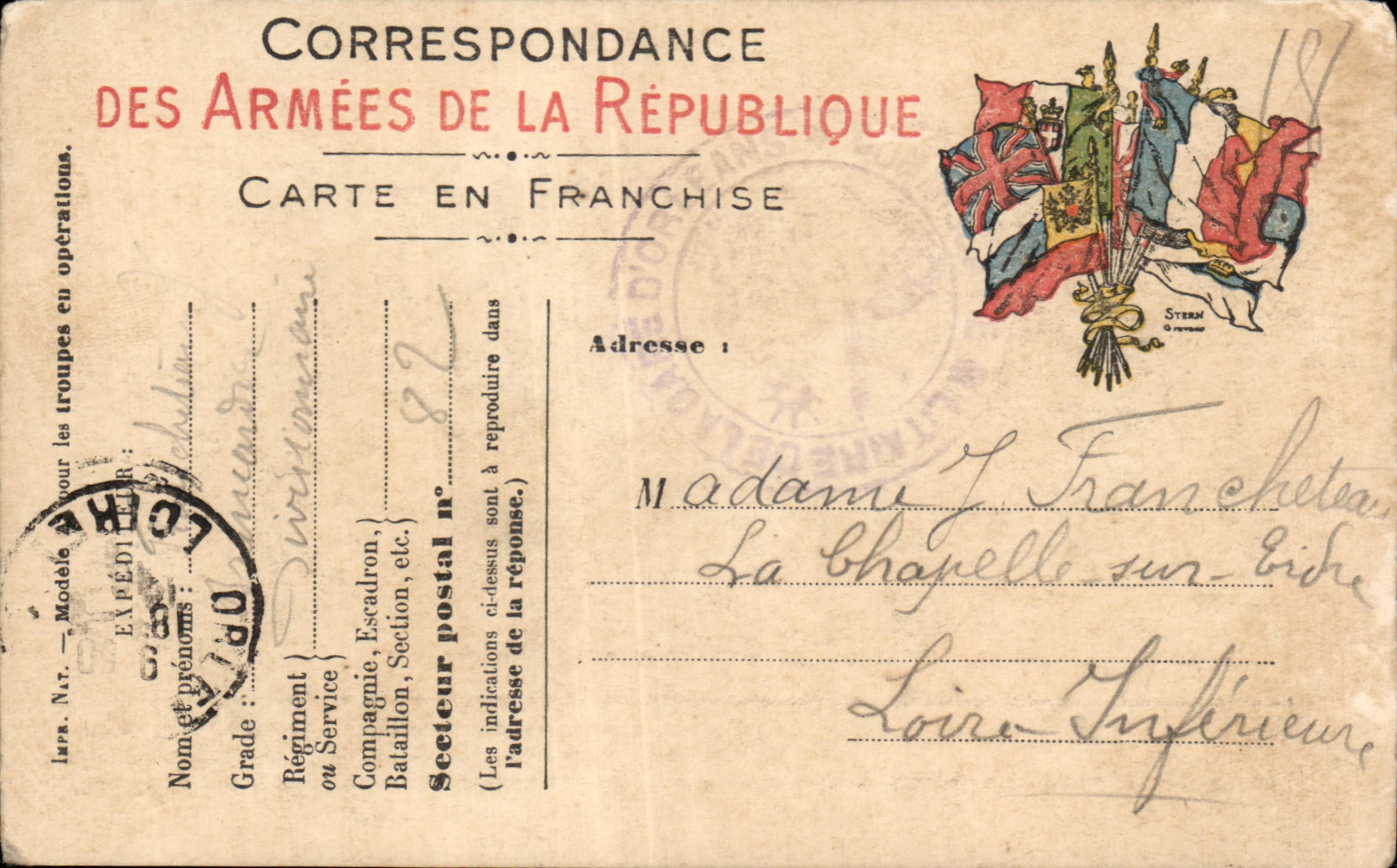 CPA Military Chart of Frankness Francheteau La Chapelle on indre