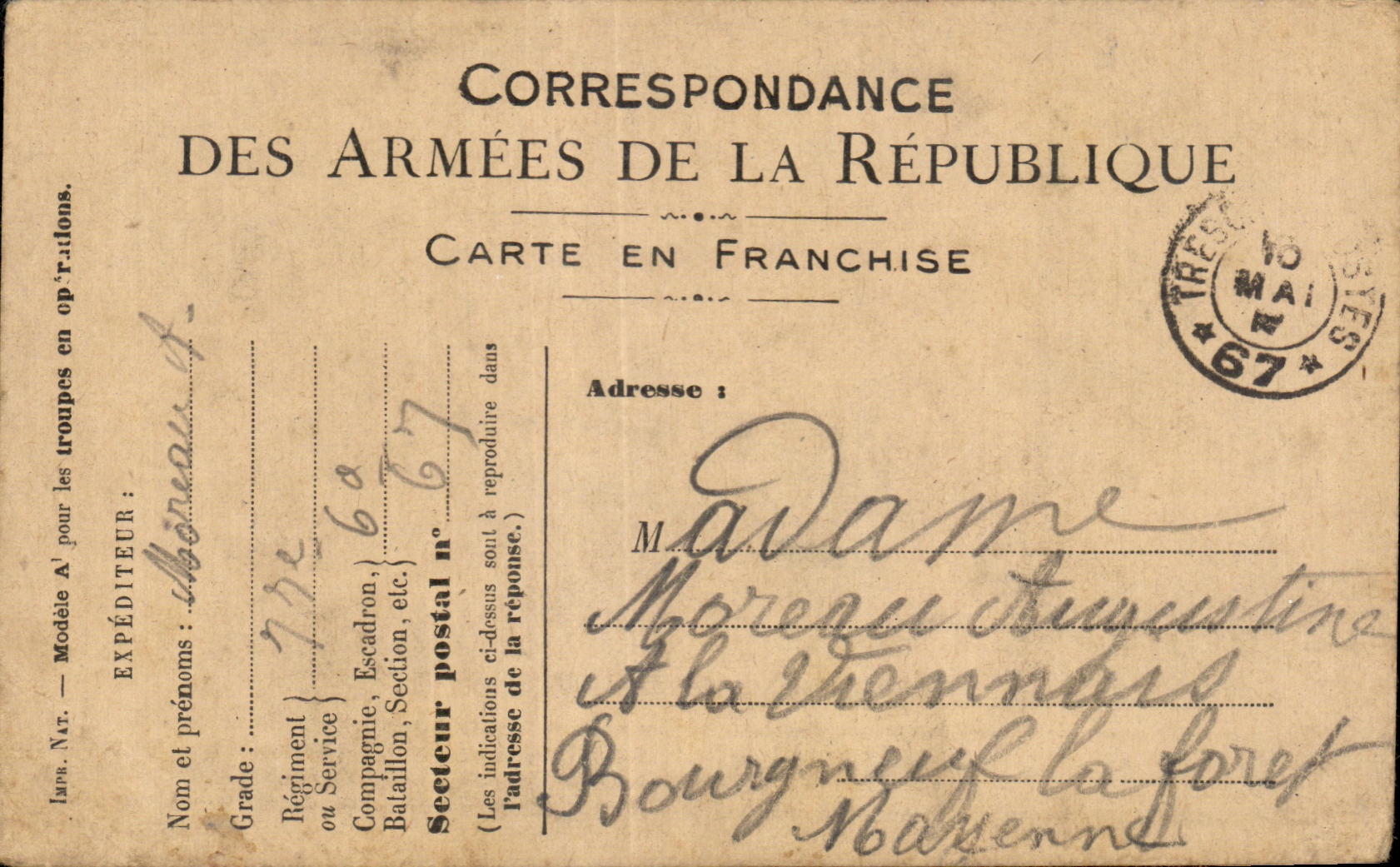 CPA Military Chart of Frankness Moreau Bourgneux the forest