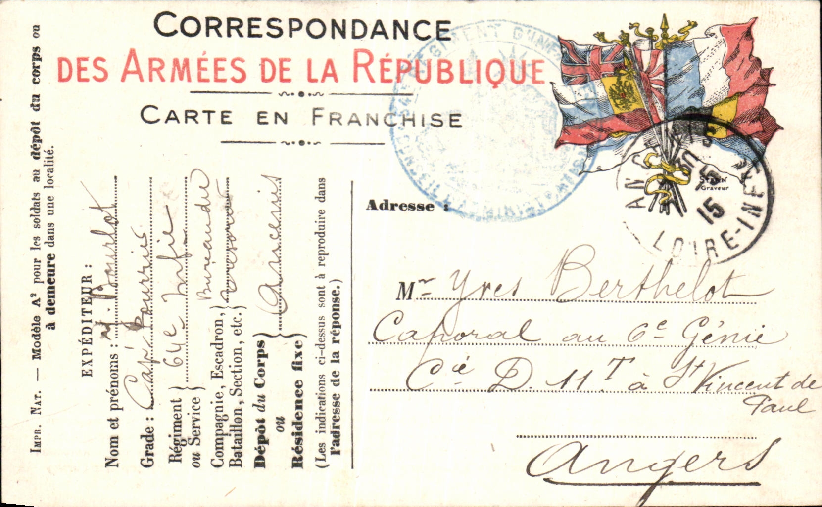 Military chart of Frankness Berthelot Angers