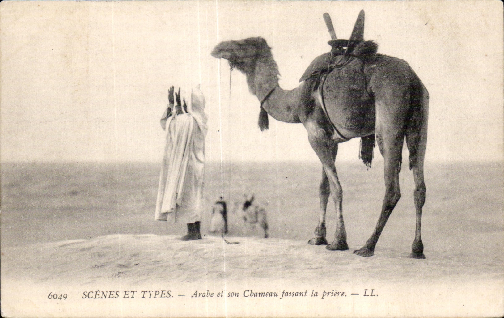 Escenas del Arabe CPA Argelia y estAndares y su camello que hacen el rezo del camello