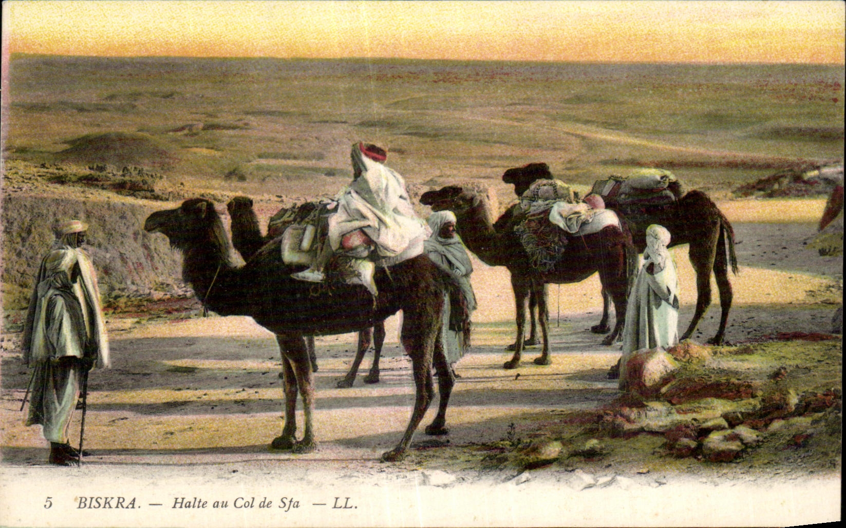 Alto de CPA Argelia Biskra con el collar del camello del camello de Sfa