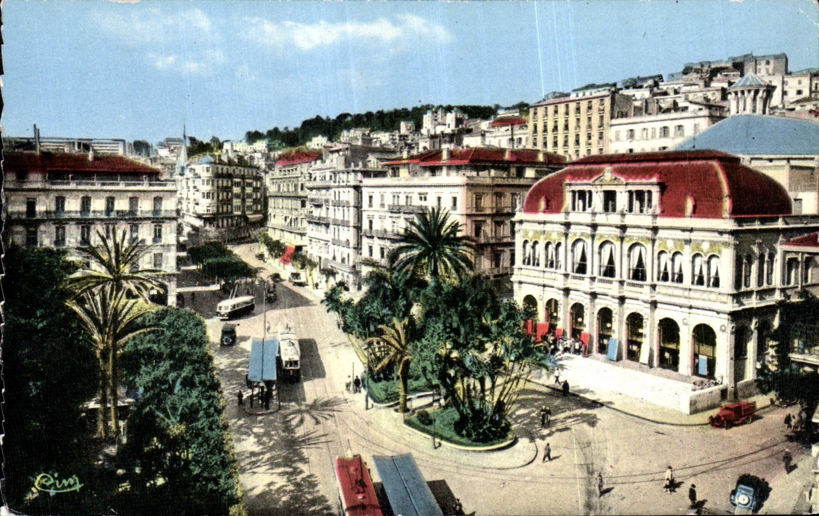 CPA Argel Argelia el teatro y la calle Dumont Urville