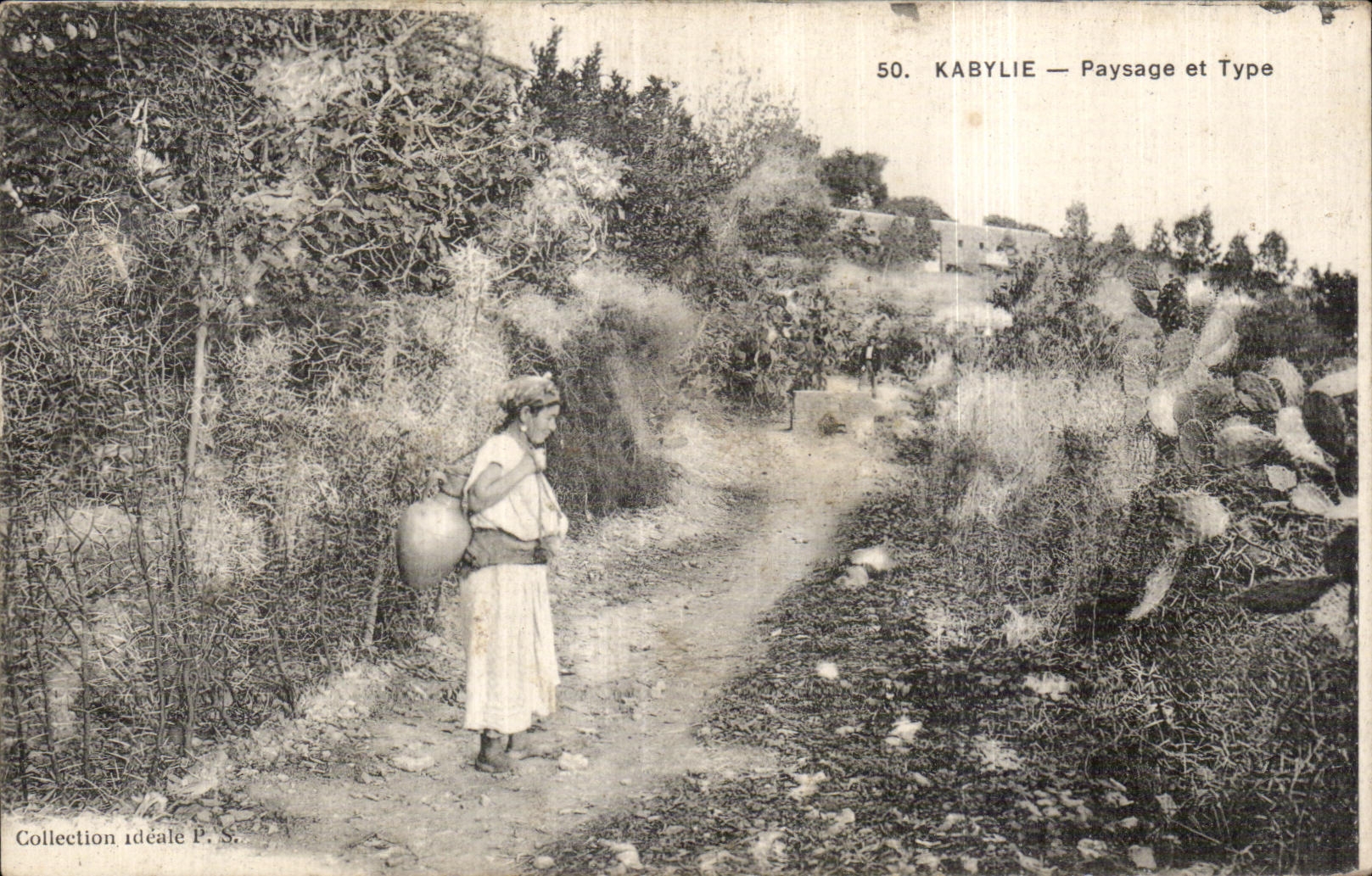 CPA Algeria Kabylie Landscape and Type Kabyle Woman Folklore Costume